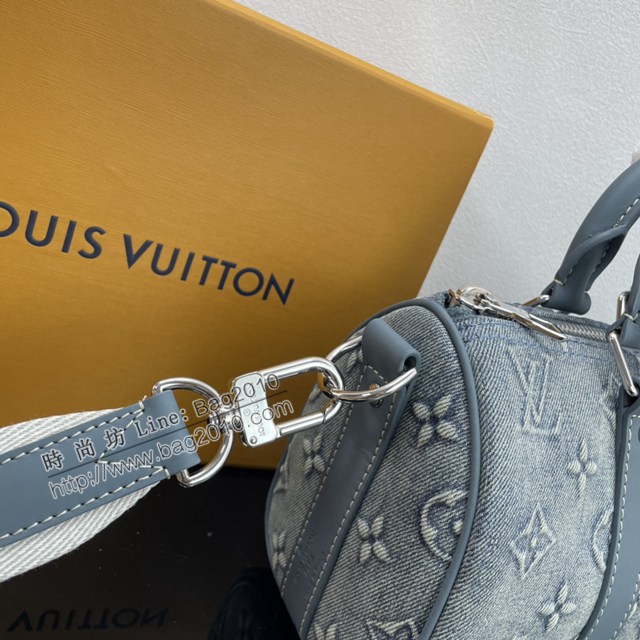 Lv路易威登2023專櫃新款Keepall Bandoulière25手袋 LV褪色丹寧男士單肩斜挎包 M22762 ydh5081
